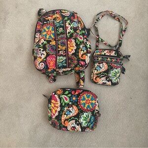 disney vera bradley mickey minnie mouse black paisley backpack crossbody purse